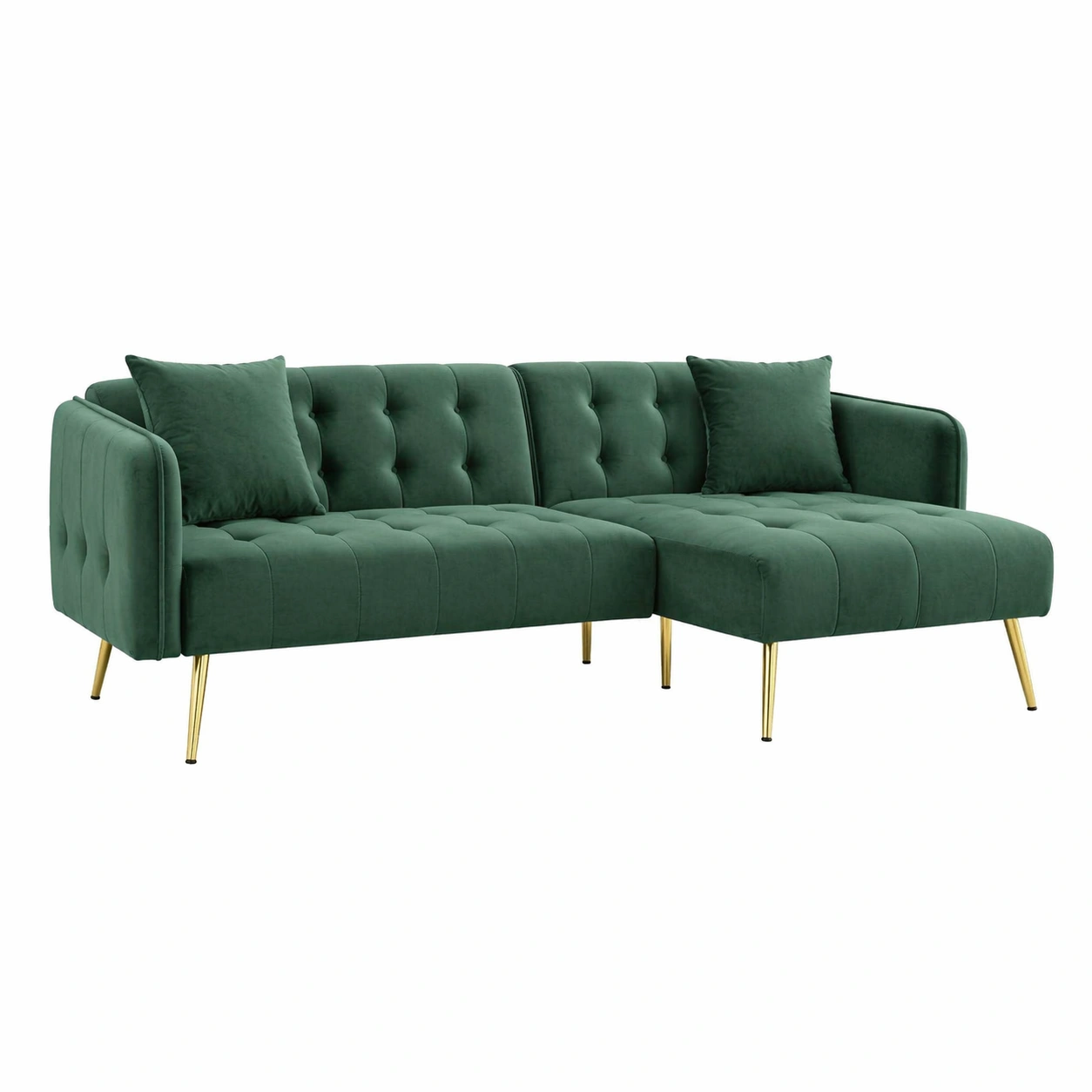 Modernes 2 Sitzer Schlafsofa mit verstellbarer Rueckenlehne und Armlehnen, Samtoptik, Multifunktionales 2 in 1 Sofa Bett, Gruen-avqora