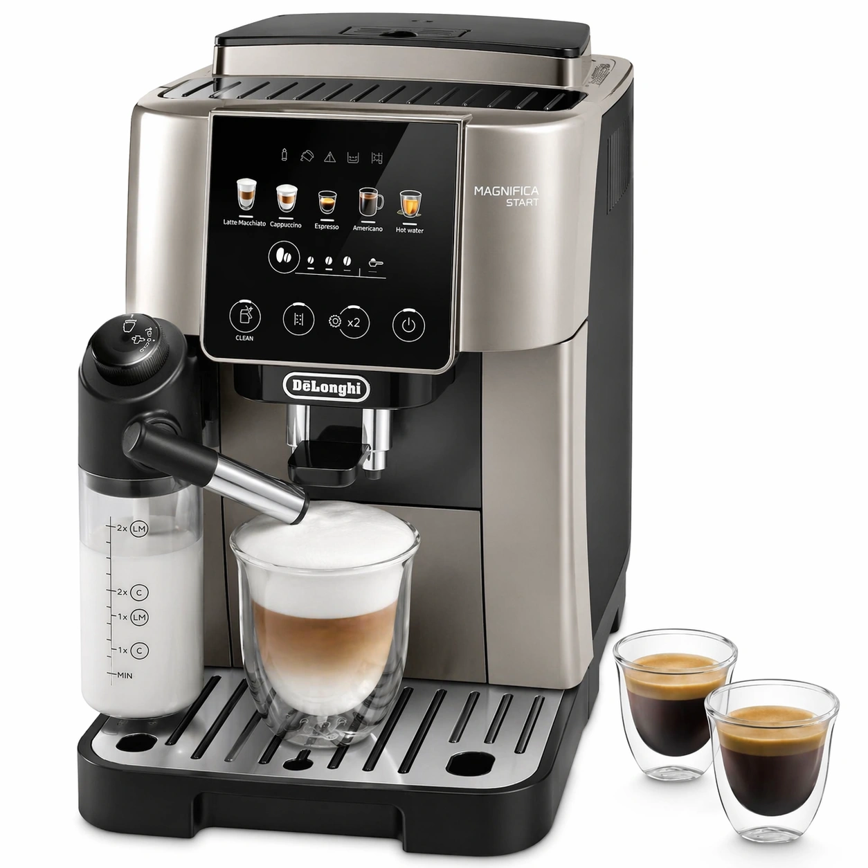Vollautomatische Kaffeemaschine mit Milchsystem, Touch Bedienung, 4 Getraenke, Espresso Cappuccino Latte Funktion, Kompakt Design Schwarz-avqora