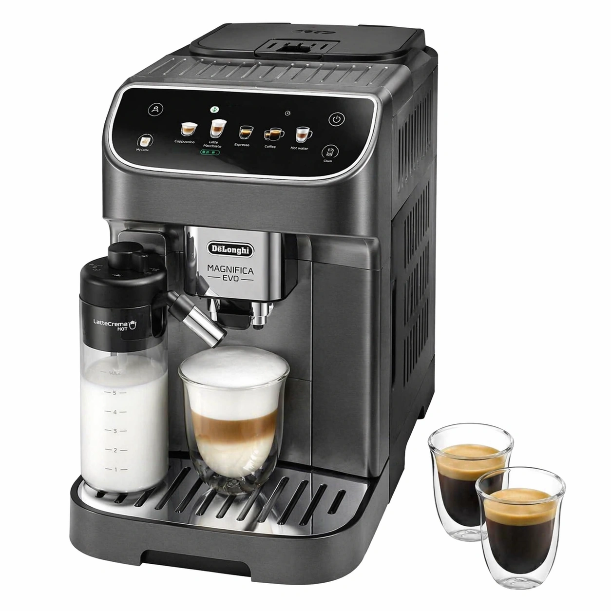 Vollautomatische Kaffeemaschine mit Milchsystem, Touch Display, 18 Getraenke, Kompakt Design, Silber Schwarz-avqora