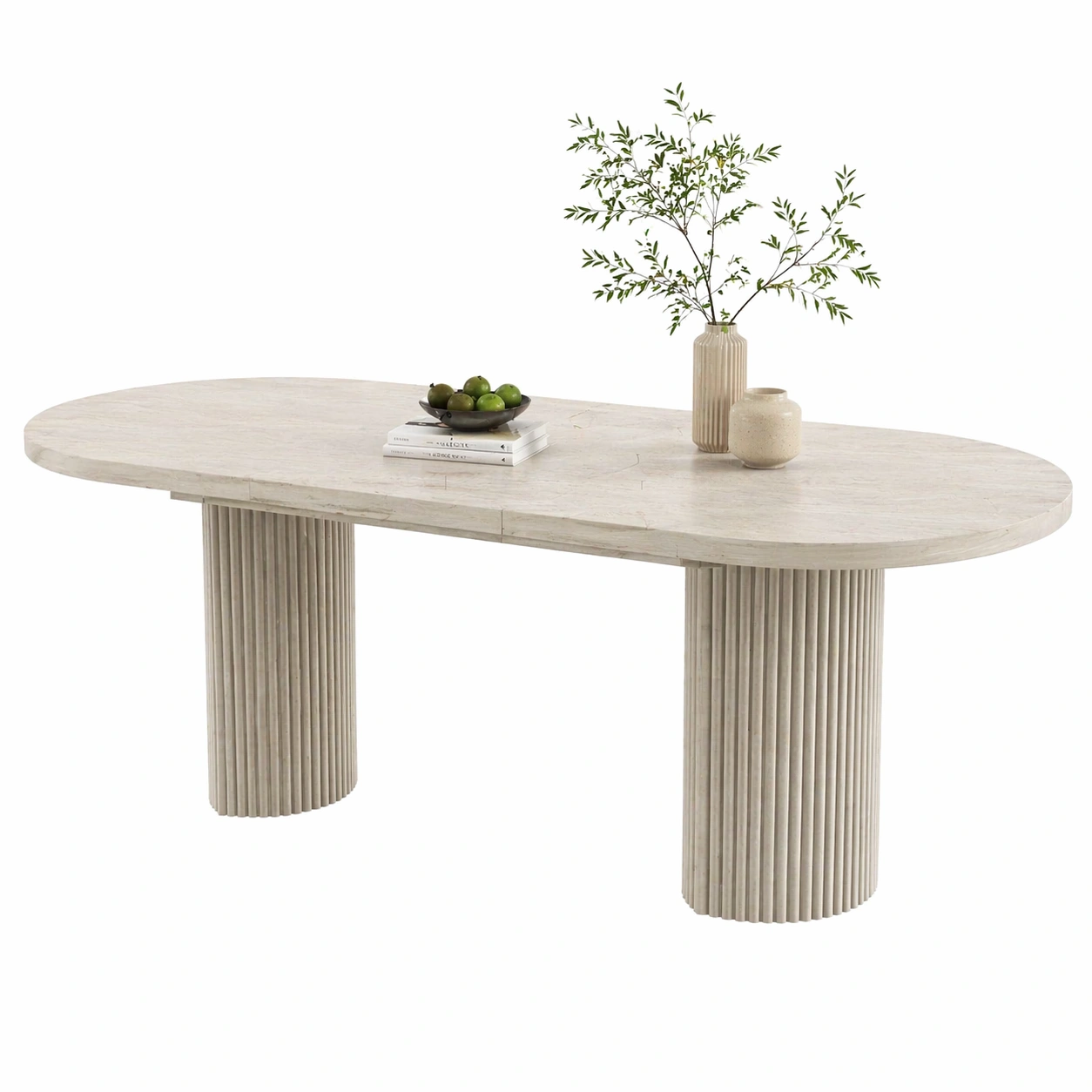 Ausziehbarer Esstisch 160 200 cm Oval mit abgerundeten Ecken fuer 4 bis 6 Personen Beige-avqora