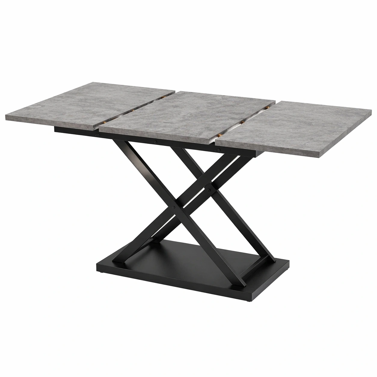 Ausziehbarer Esstisch fuer 6-8 Personen Rechteckiger Kuechentisch mit X Gestell Metallbeine Moderner Esszimmertisch Holzoptik 120-160 x 80 cm Grau-avqora