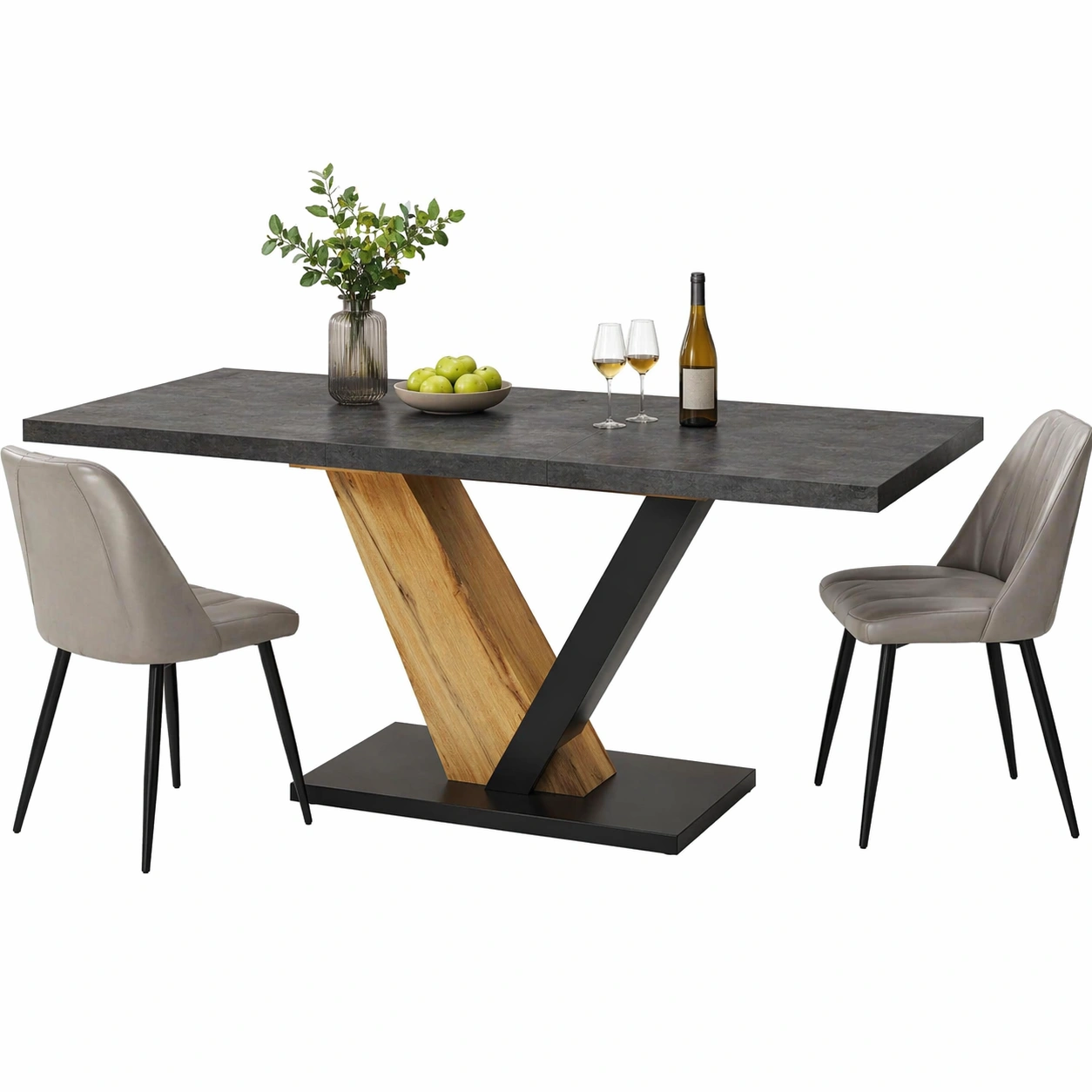 Ausziehbarer Esstisch 120-160 cm Industrial Stil Holzoptik Schwarz Metallgestell fuer 4-6 Personen Rechteckig Platzsparend-avqora