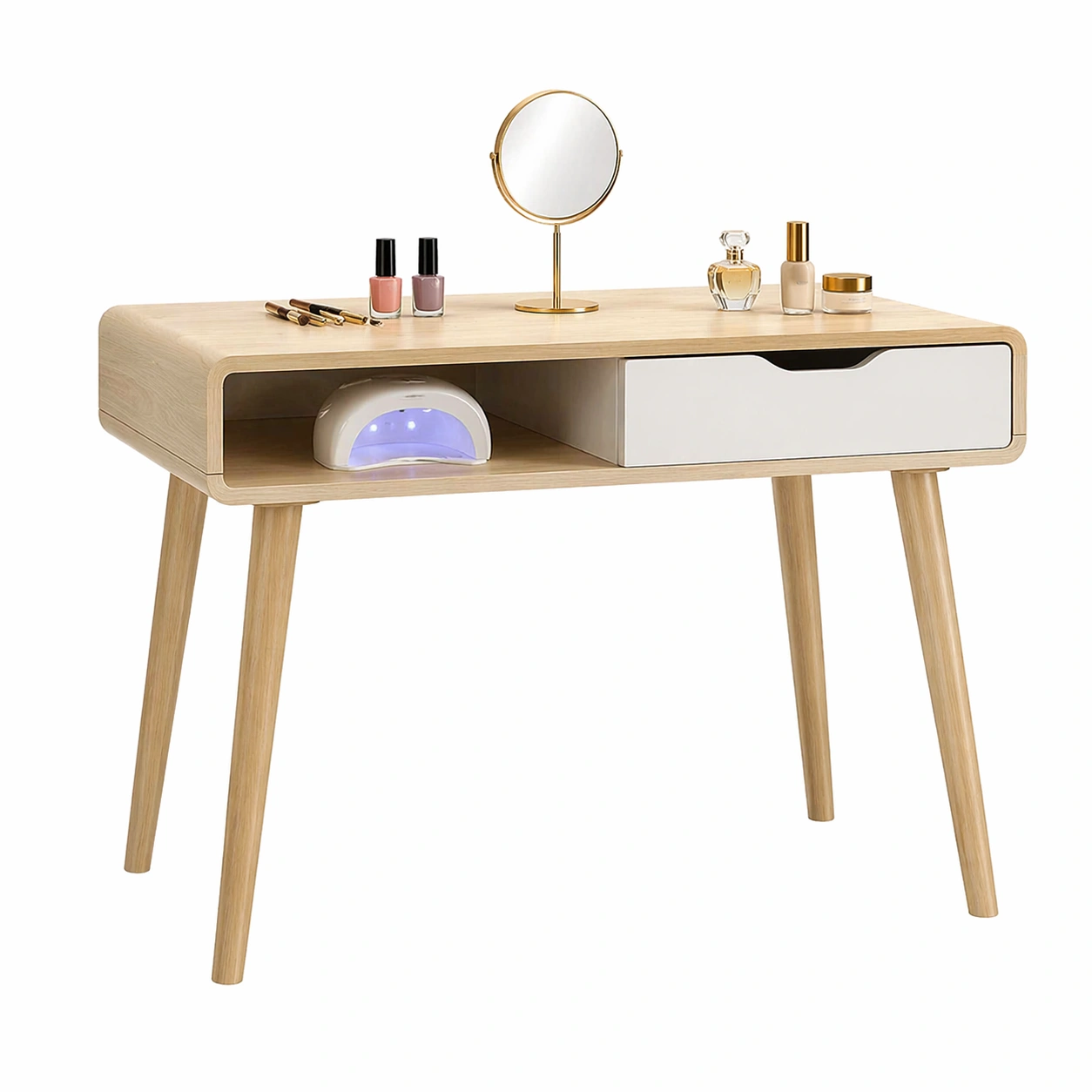 Moderner Manikure Tisch Holzoptik mit Schublade und Ablage Professioneller Nageltisch fuer Salon und Zuhause-avqora