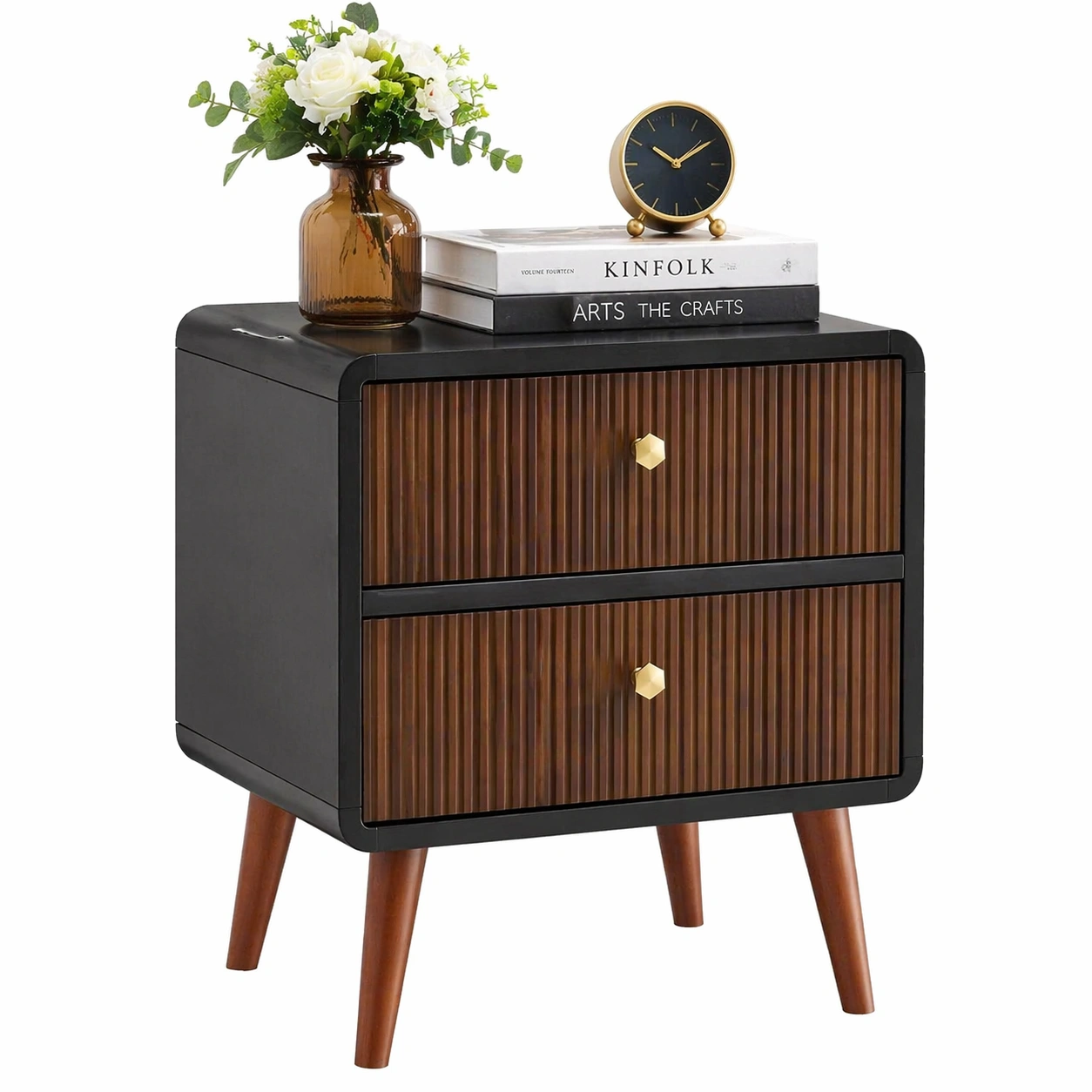 Nachttisch mit 2 Schubladen im Modernen Design �C Holzoptik Dunkelbraun mit Strukturfront �C Stilvoller Beistelltisch fuer Schlafzimmer und Wohnzimmer-avqora