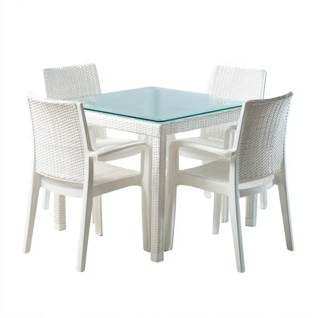 Set da pranzo da esterno-plastica-vetro temperato-90x90x75 cm-Bianco-Trasparente-stile moderno-Zimonracasa