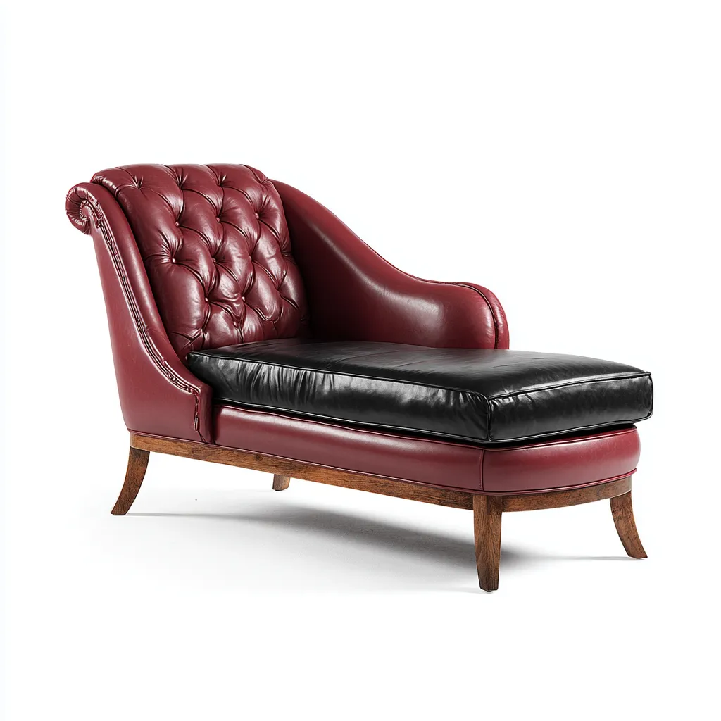 Chaise longue - Pelle-Legno - 174x75x83 cm - bordeaux-nero - stile classico raffinato-Zimonracasa