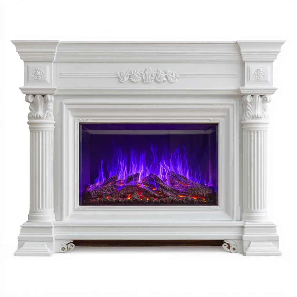 Camino - MDF-Vetro - 128x39x102 cm - bianco - stile classico decorativo-Zimonracasa