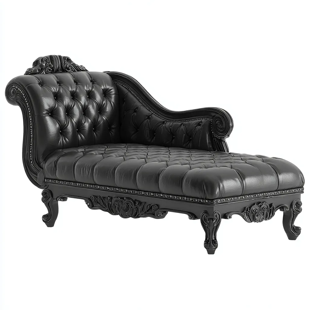Chaise longue - Pelle-Legno - 178x78x86 cm - nero - stile classico lussuoso-Zimonracasa