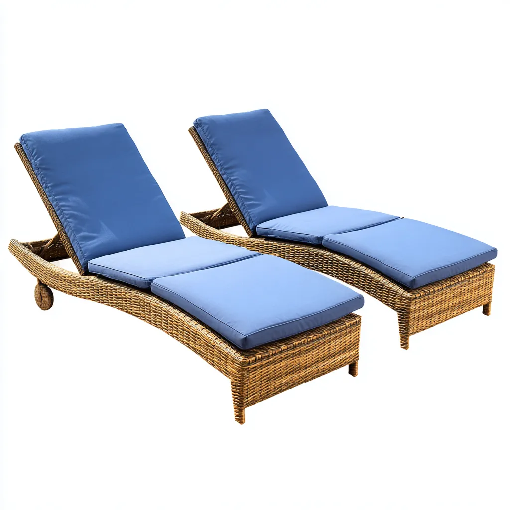 Lettino prendisole-rattan sintetico-legno-tessuto-200x73x37 cm-Naturale-Blu-stile moderno-Zimonracasa