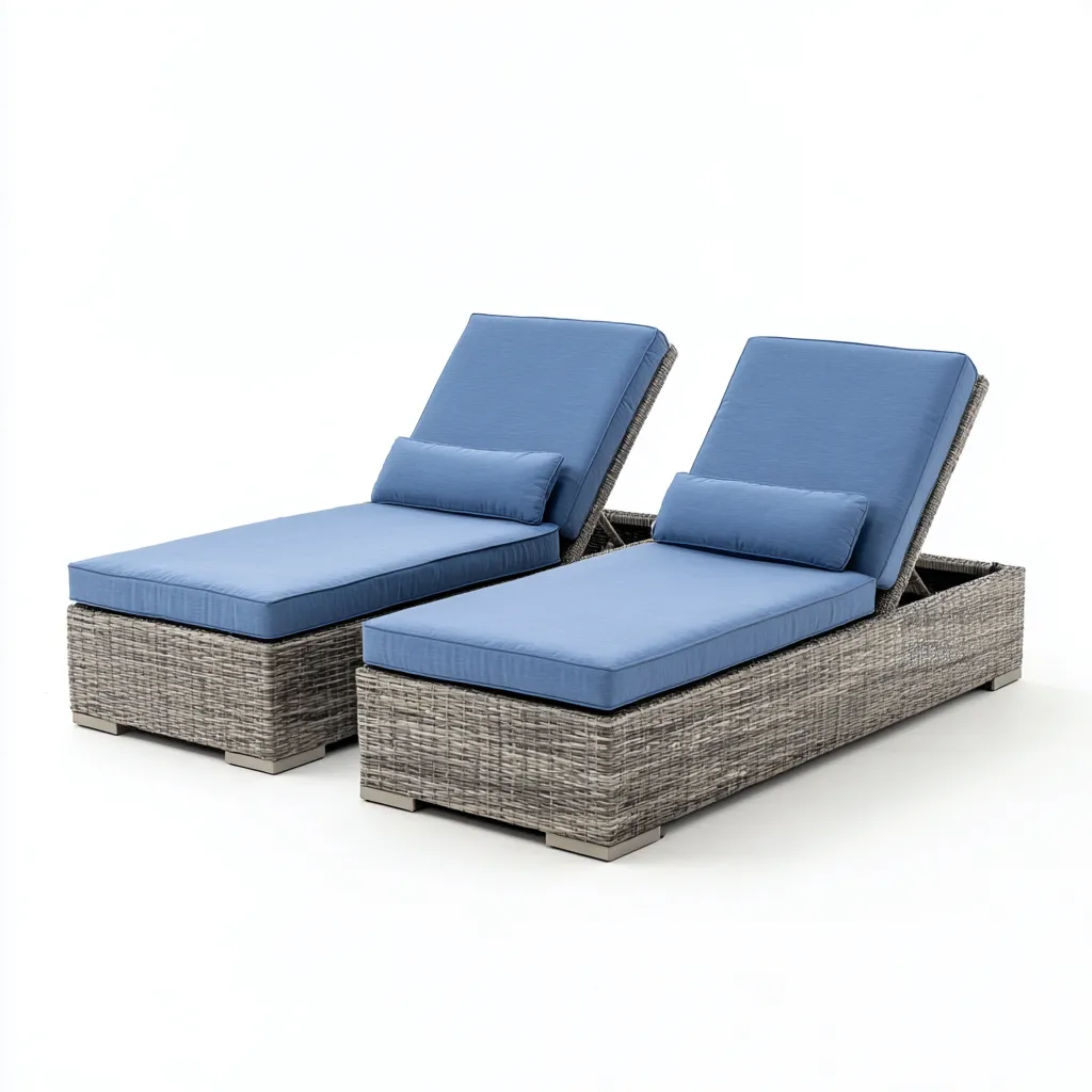 Lettino prendisole-rattan sintetico-alluminio-tessuto-200x72x36 cm-Grigio-Blu-stile moderno-Zimonracasa