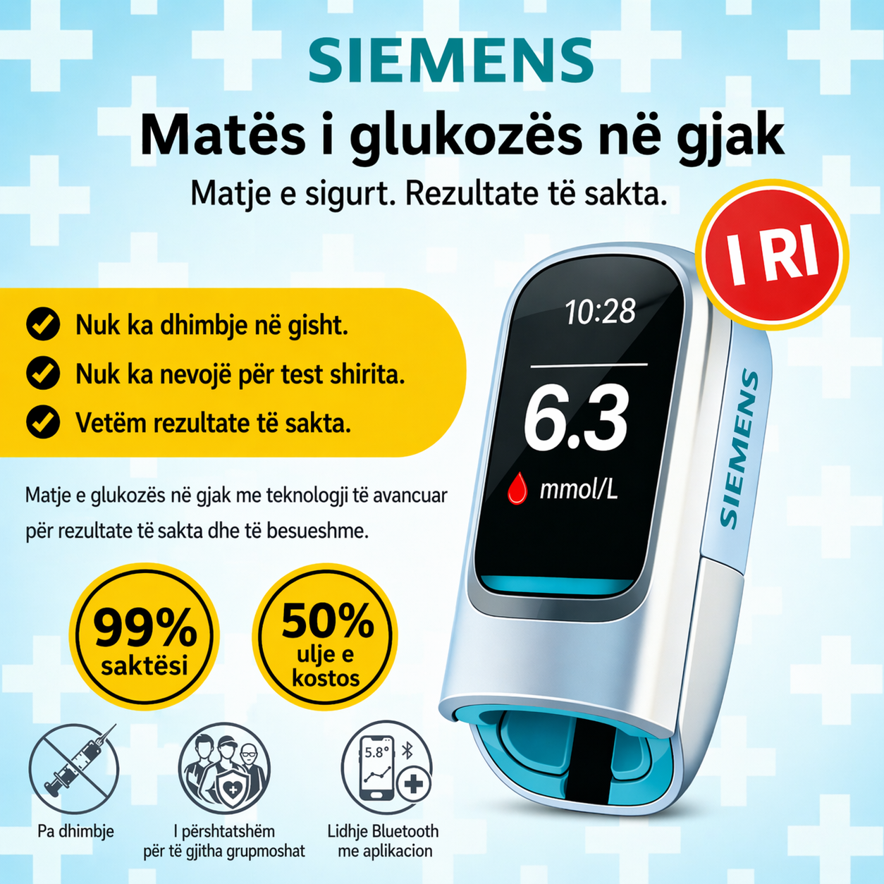 🔥 Thuajini lamtumirë gjilpërave dhe dhimbjes! | Siemens™ glukometër jo-invaziv — kontroll i lehtë dhe i saktë i glicemisë, kudo që të jeni 🔥