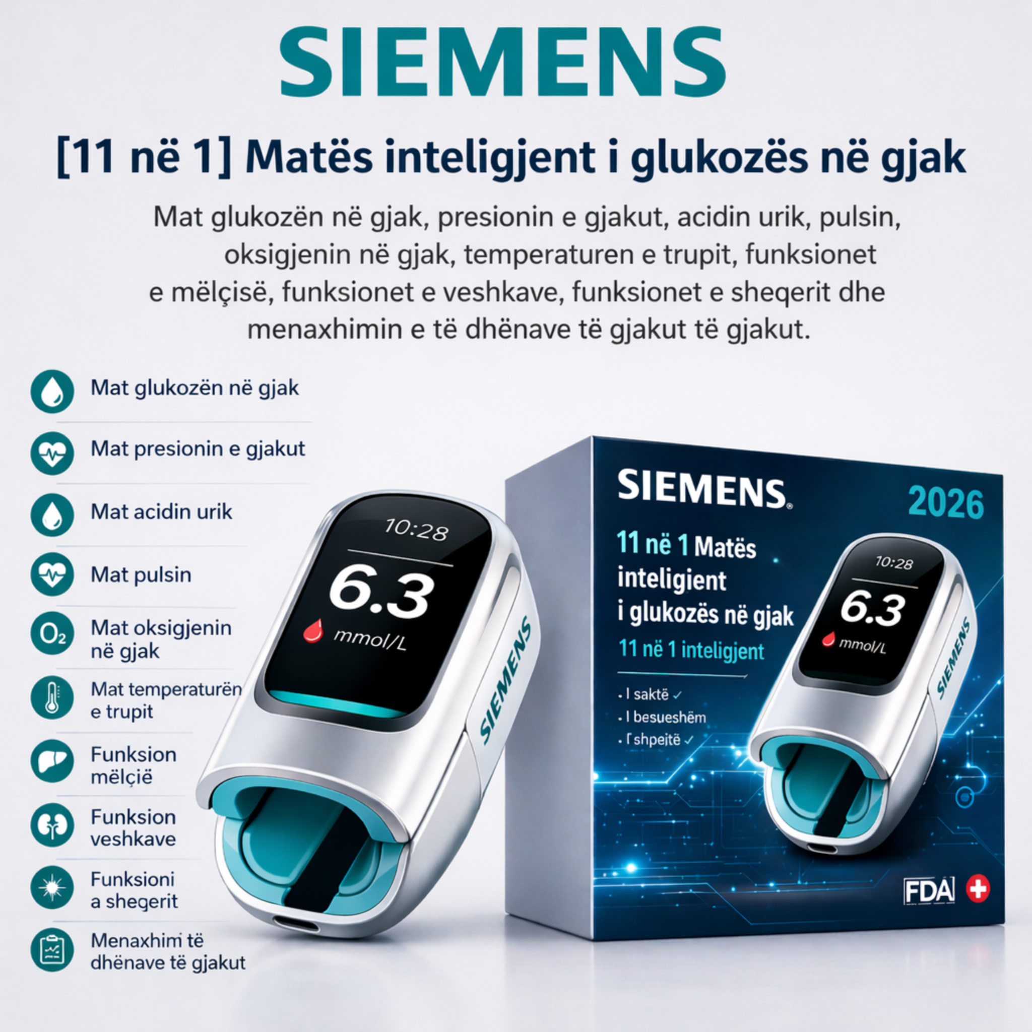 🔥 Thuajini lamtumirë gjilpërave dhe dhimbjes! | Siemens™ glukometër jo-invaziv — kontroll i lehtë dhe i saktë i glicemisë, kudo që të jeni 🔥