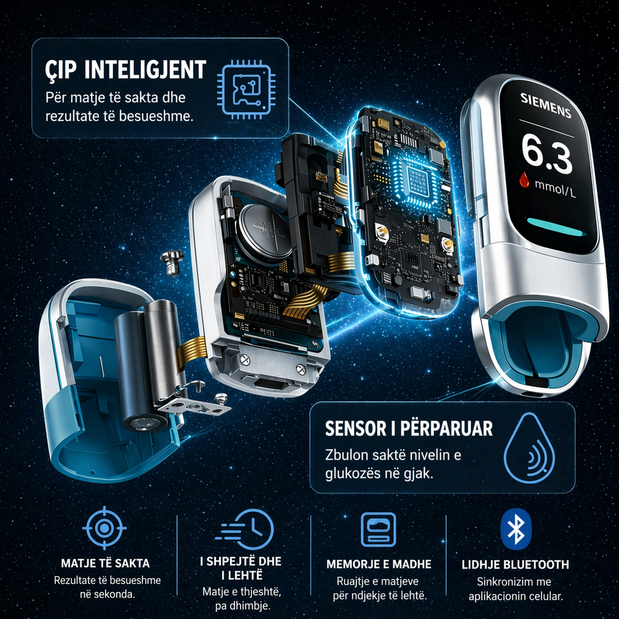 🔥 Thuajini lamtumirë gjilpërave dhe dhimbjes! | Siemens™ glukometër jo-invaziv — kontroll i lehtë dhe i saktë i glicemisë, kudo që të jeni 🔥