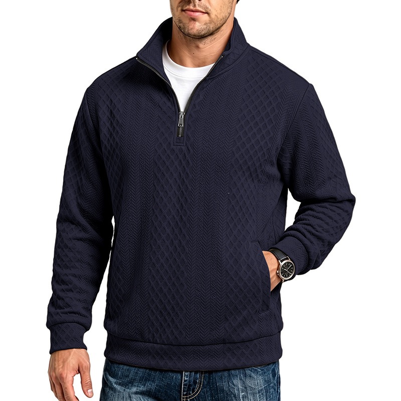 Men's Textured Quarter-Zip Pullover - Navy Blue