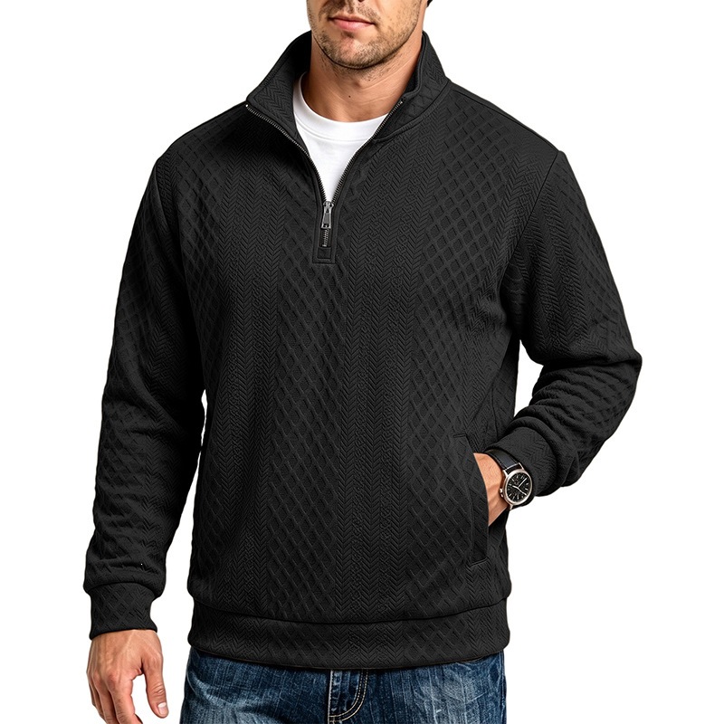Men's Textured Quarter-Zip Pullover - Navy Blue