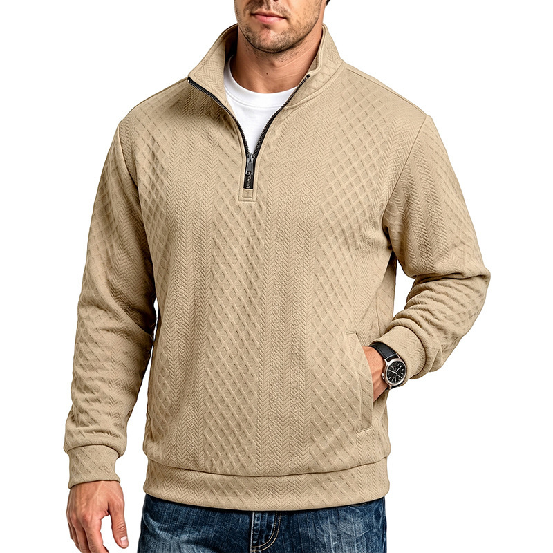 Men's Textured Quarter-Zip Pullover - Navy Blue