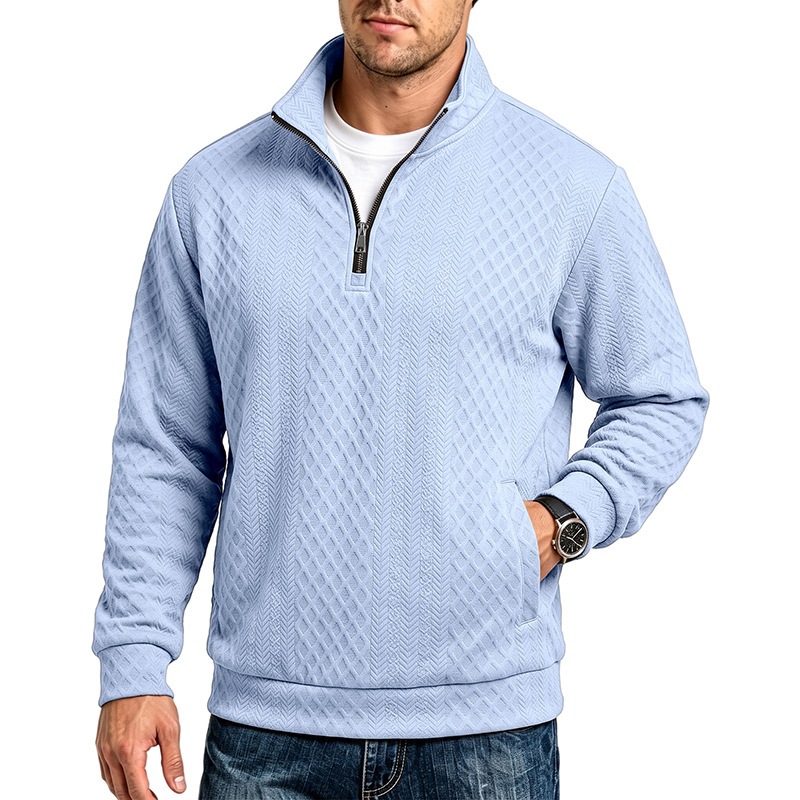Men's Textured Quarter-Zip Pullover - Navy Blue