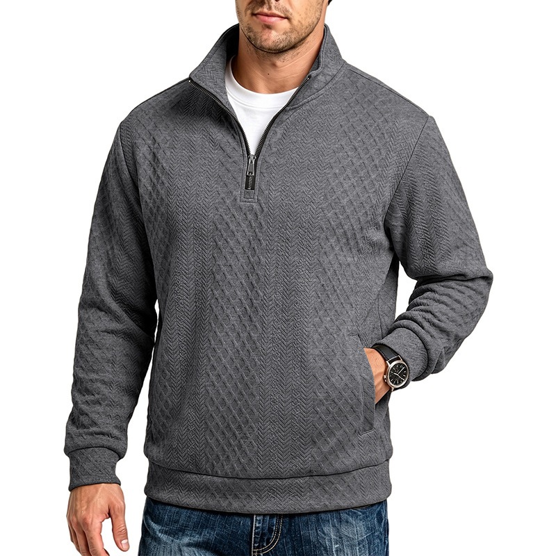 Men's Textured Quarter-Zip Pullover - Navy Blue