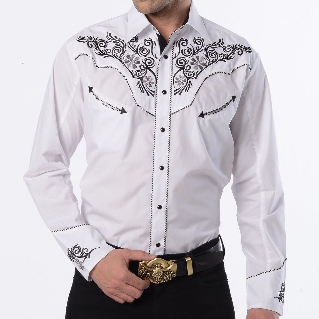 Leyoma White Men's Pearl Snap Western Shirt