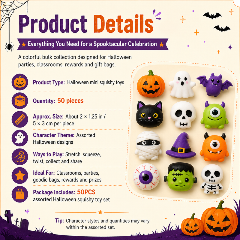 🔥 Last Day 60% OFF &mdash; 50PCS Halloween Mochi Squishy Toys for Party Favors & Spooky Fun 🎃
