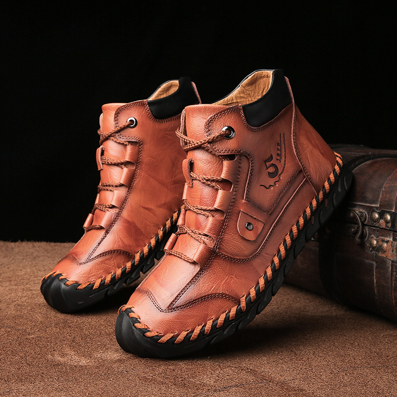 Stitched Hand-Sewn Embossed Cowhide Medical Shoes