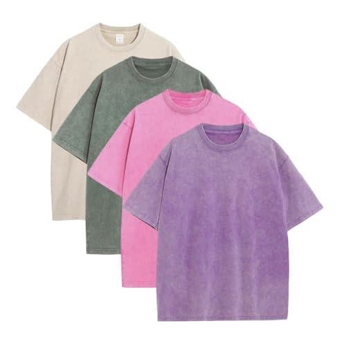 ⚡Hot Sales🔥4 Pack Oversized Tshirts for Men Gym Vintage Heavyweight T Shirts Cotton Workout Acid Wash Baggy Tees