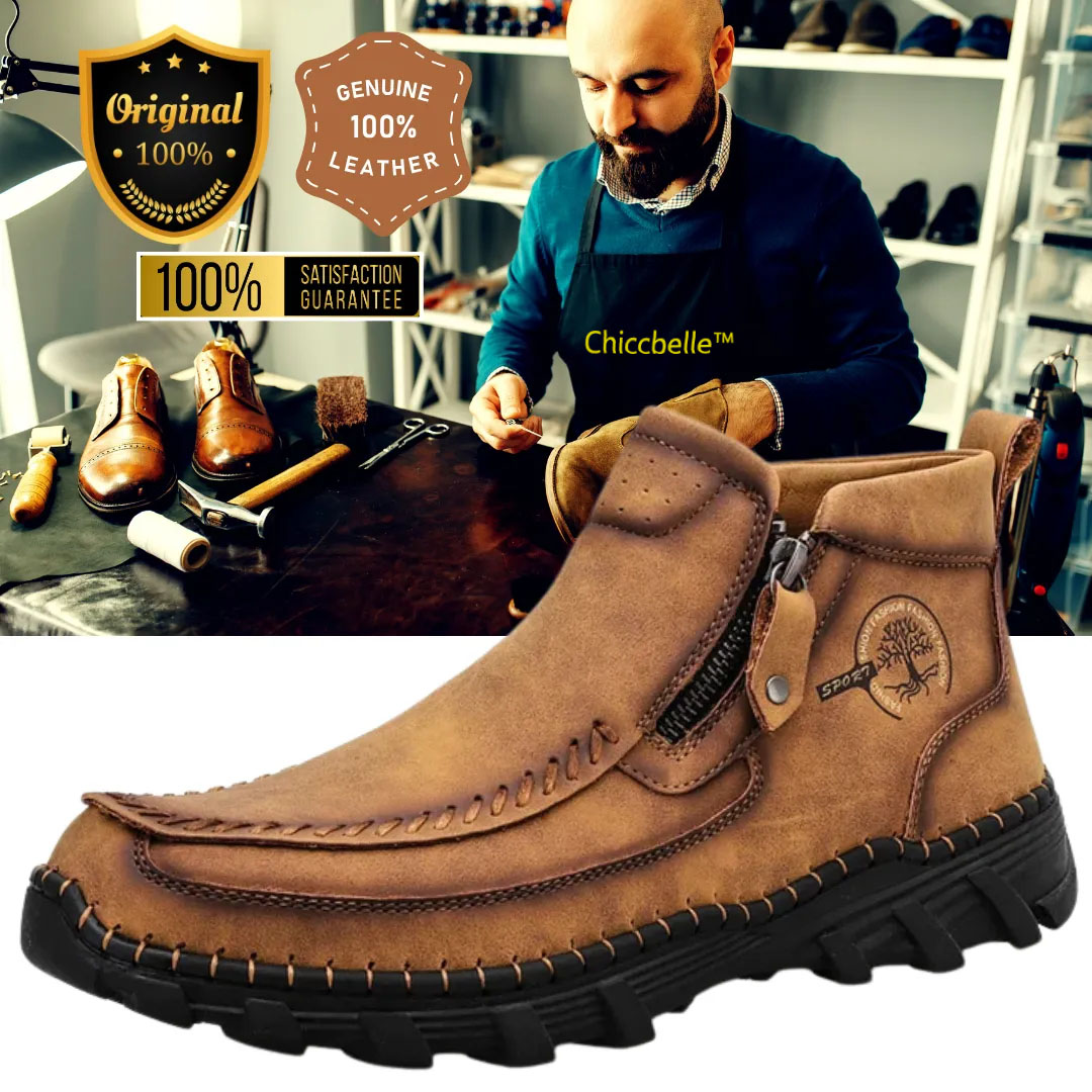  Men's Vintage Casual Soft And Breathable Side Zipper Cowhide Leather Boots