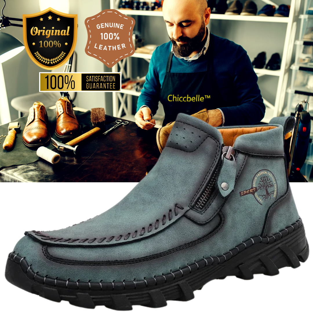  Men's Vintage Casual Soft And Breathable Side Zipper Cowhide Leather Boots