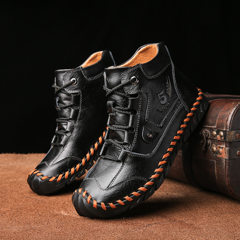 Stitched Hand-Sewn Embossed Cowhide Medical Shoes