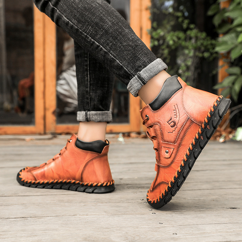 Stitched Hand-Sewn Embossed Cowhide Medical Shoes