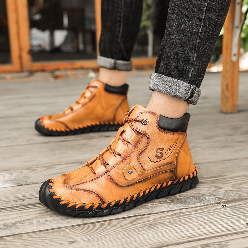 Stitched Hand-Sewn Embossed Cowhide Medical Shoes