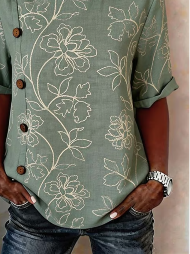 Linen Blend Vintage Loose Floral Shirt