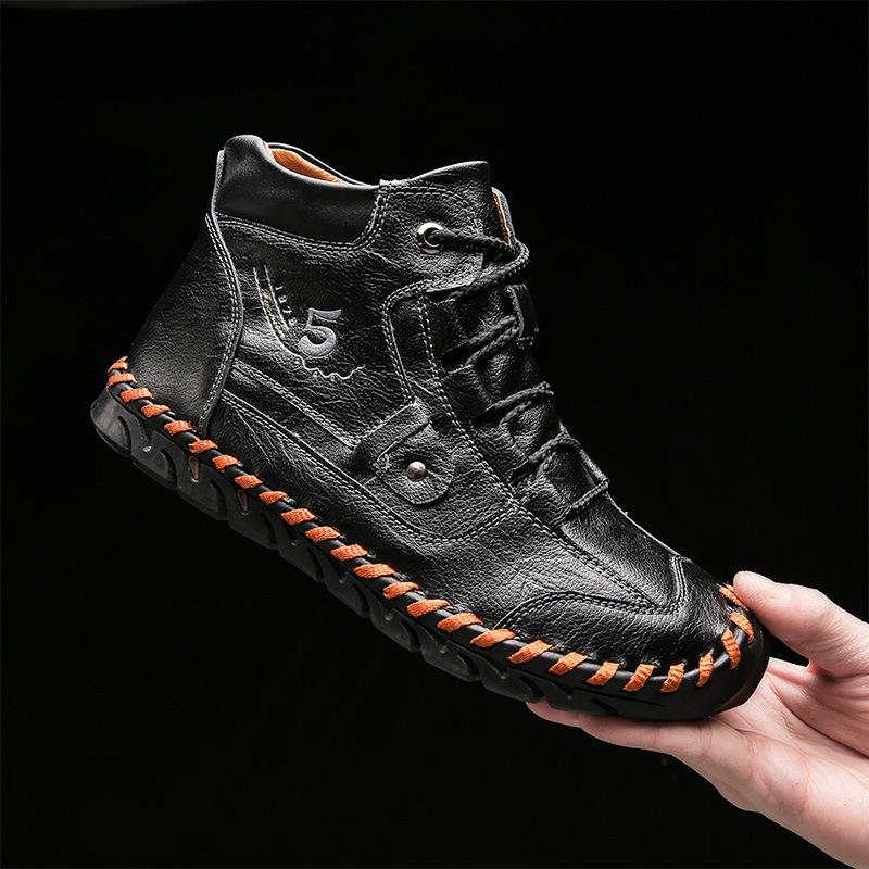 Stitched Hand-Sewn Embossed Cowhide Medical Shoes