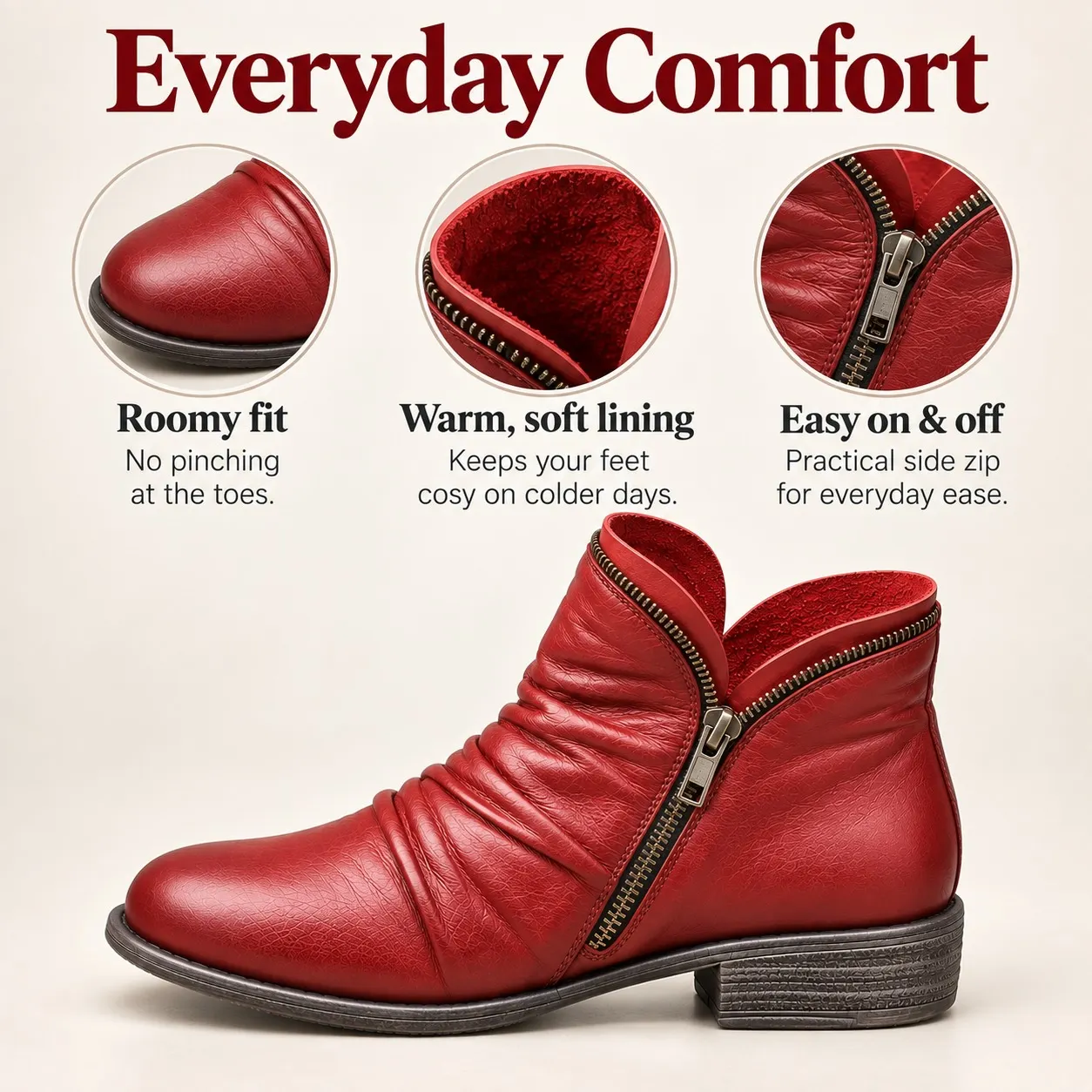 🔥Last Day 50% OFF - Women's Side Zipper Orthopaedic Leather Ankle Boots