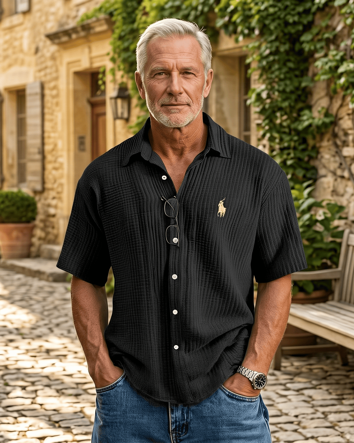 Men's Embroidered Collared Shirt