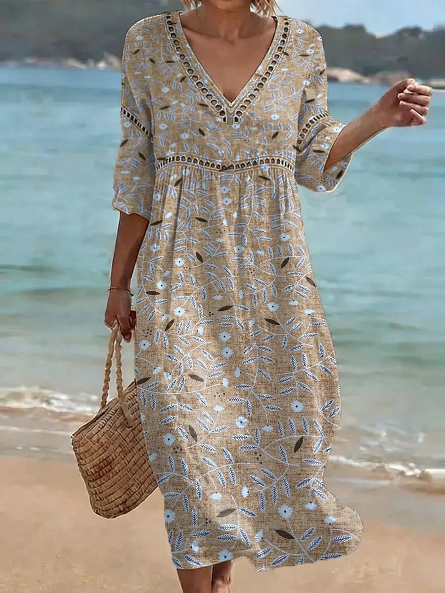 Women's Comfortable Cotton Linen Blend Printed Dress