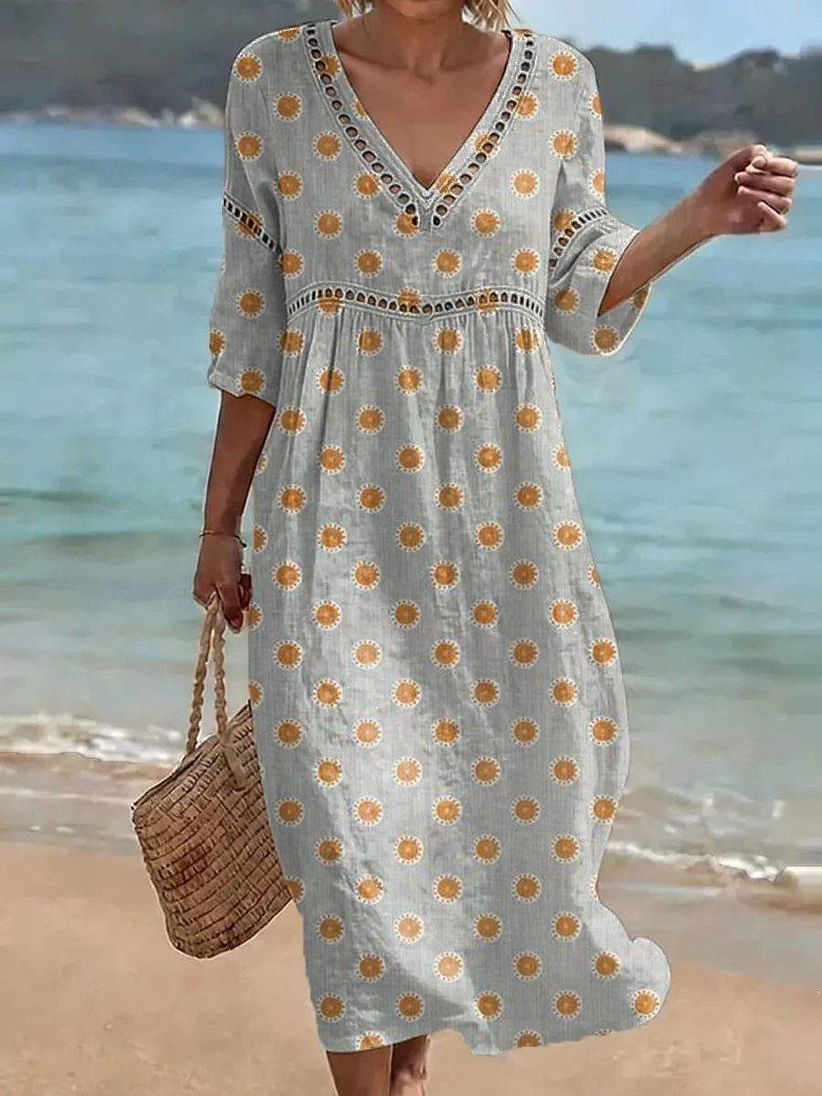 Women's Comfortable Cotton Linen Blend Printed Dress