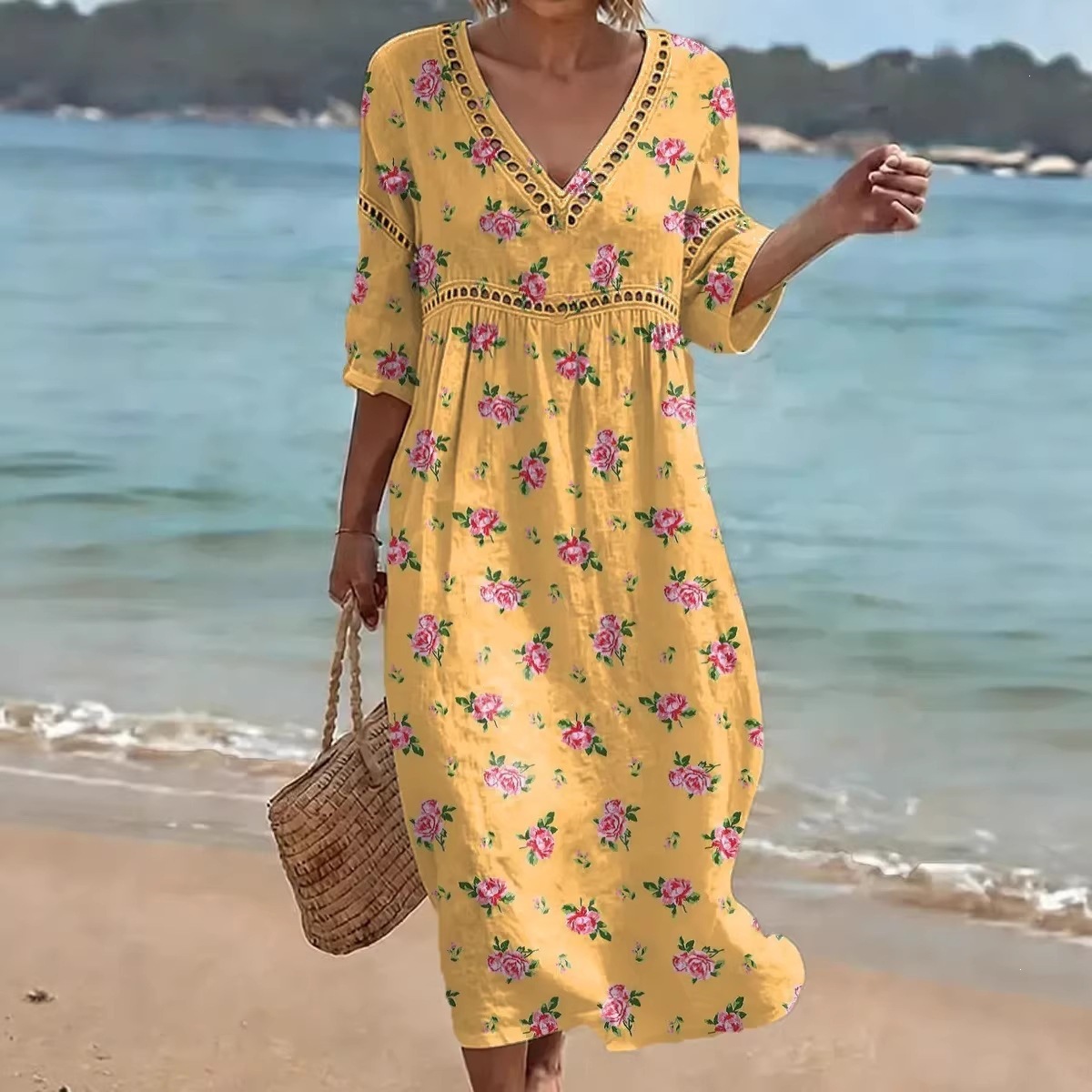 Women's Comfortable Cotton Linen Blend Printed Dress