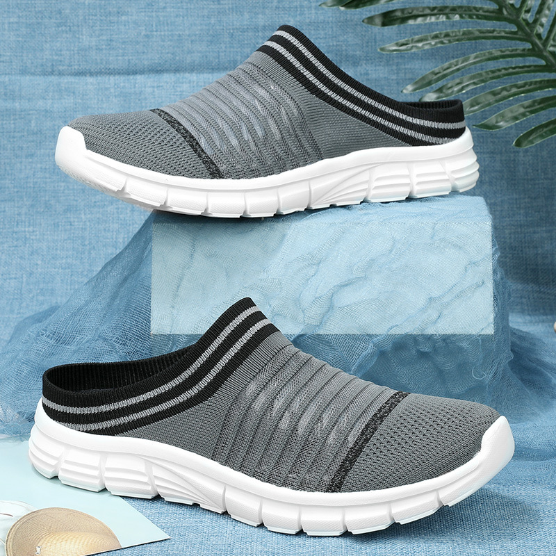 MEN'S COMFORTABLE THICK-SOLED FLYING WOVEN BREATHABLE HALF SLIPPERS