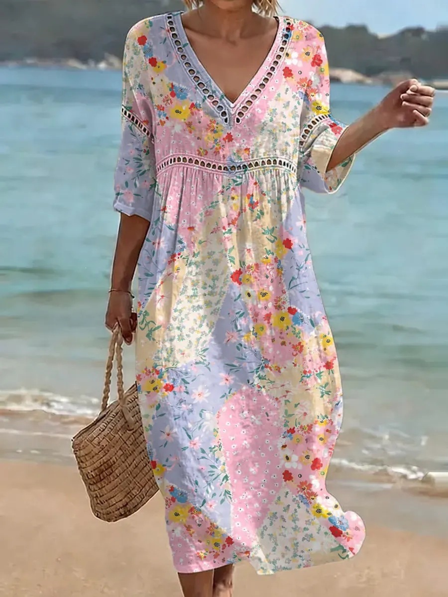 Women's Comfortable Cotton Linen Blend Printed Dress