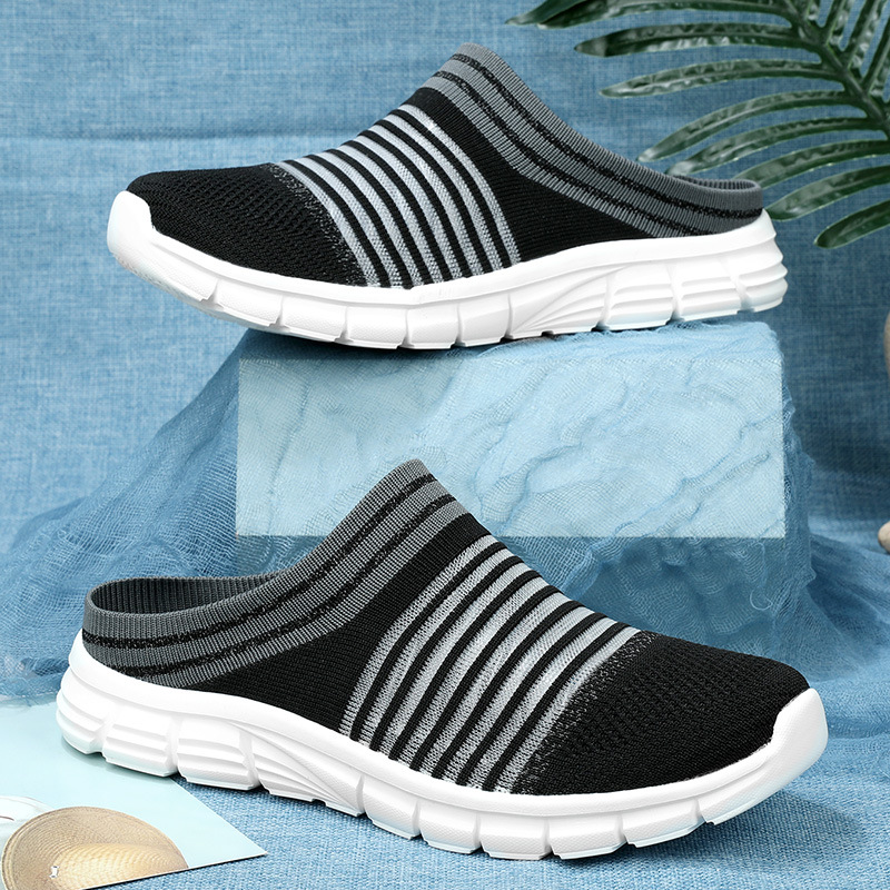 MEN'S COMFORTABLE THICK-SOLED FLYING WOVEN BREATHABLE HALF SLIPPERS