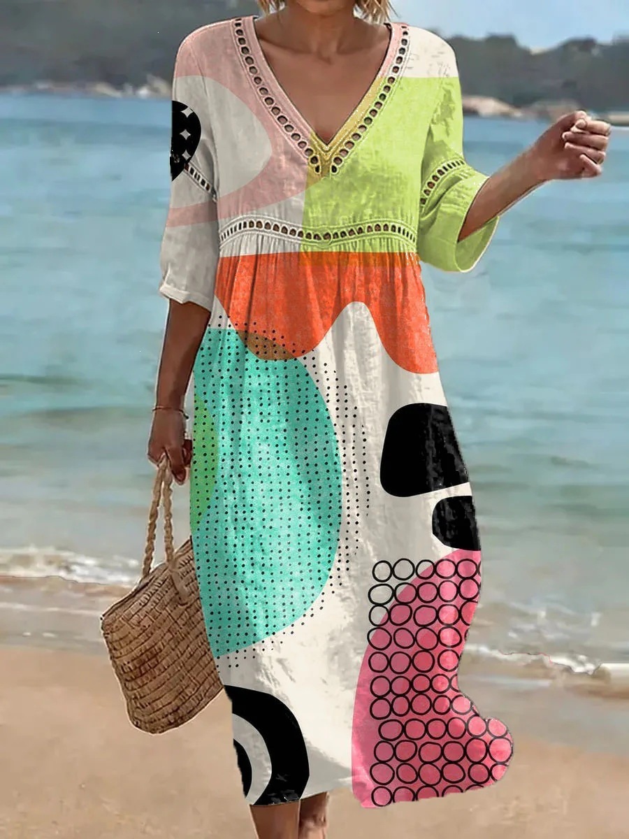 Women's Comfortable Cotton Linen Blend Printed Dress