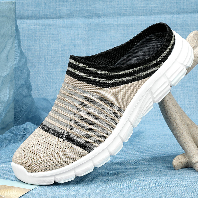 MEN'S COMFORTABLE THICK-SOLED FLYING WOVEN BREATHABLE HALF SLIPPERS