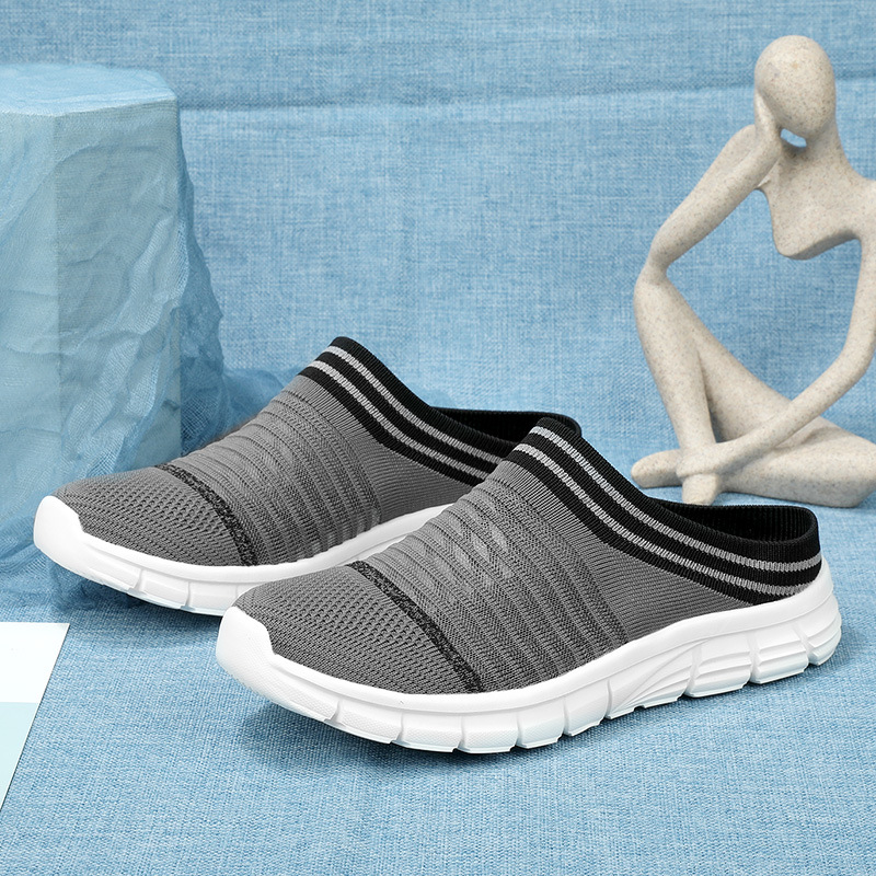 MEN'S COMFORTABLE THICK-SOLED FLYING WOVEN BREATHABLE HALF SLIPPERS