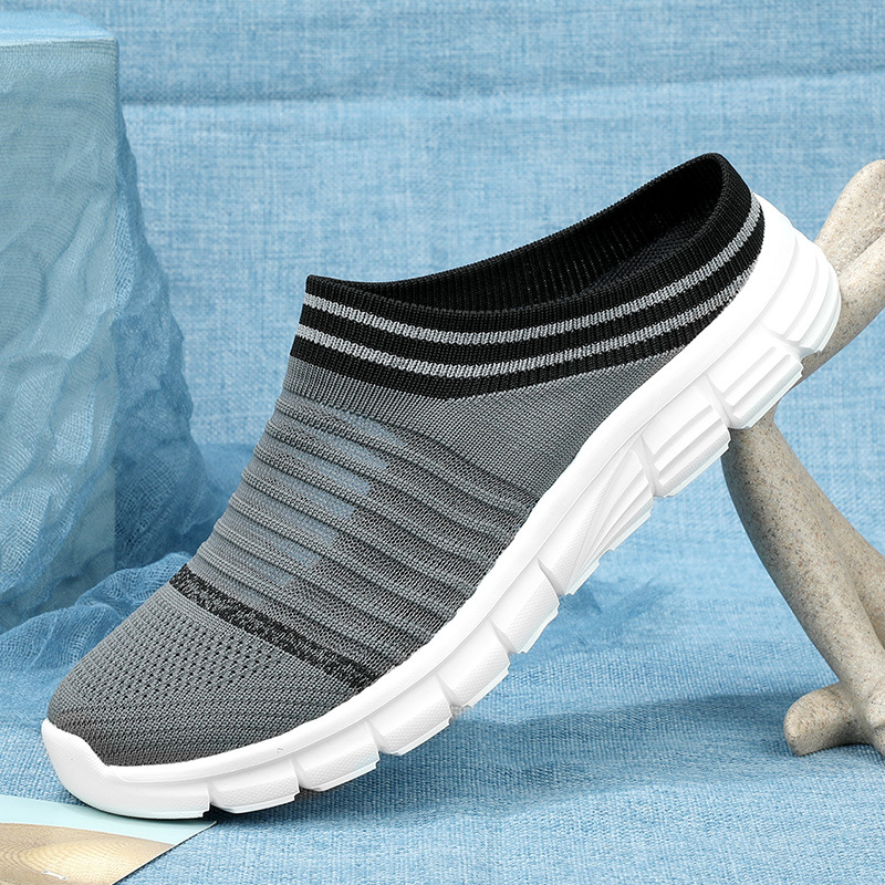 MEN'S COMFORTABLE THICK-SOLED FLYING WOVEN BREATHABLE HALF SLIPPERS