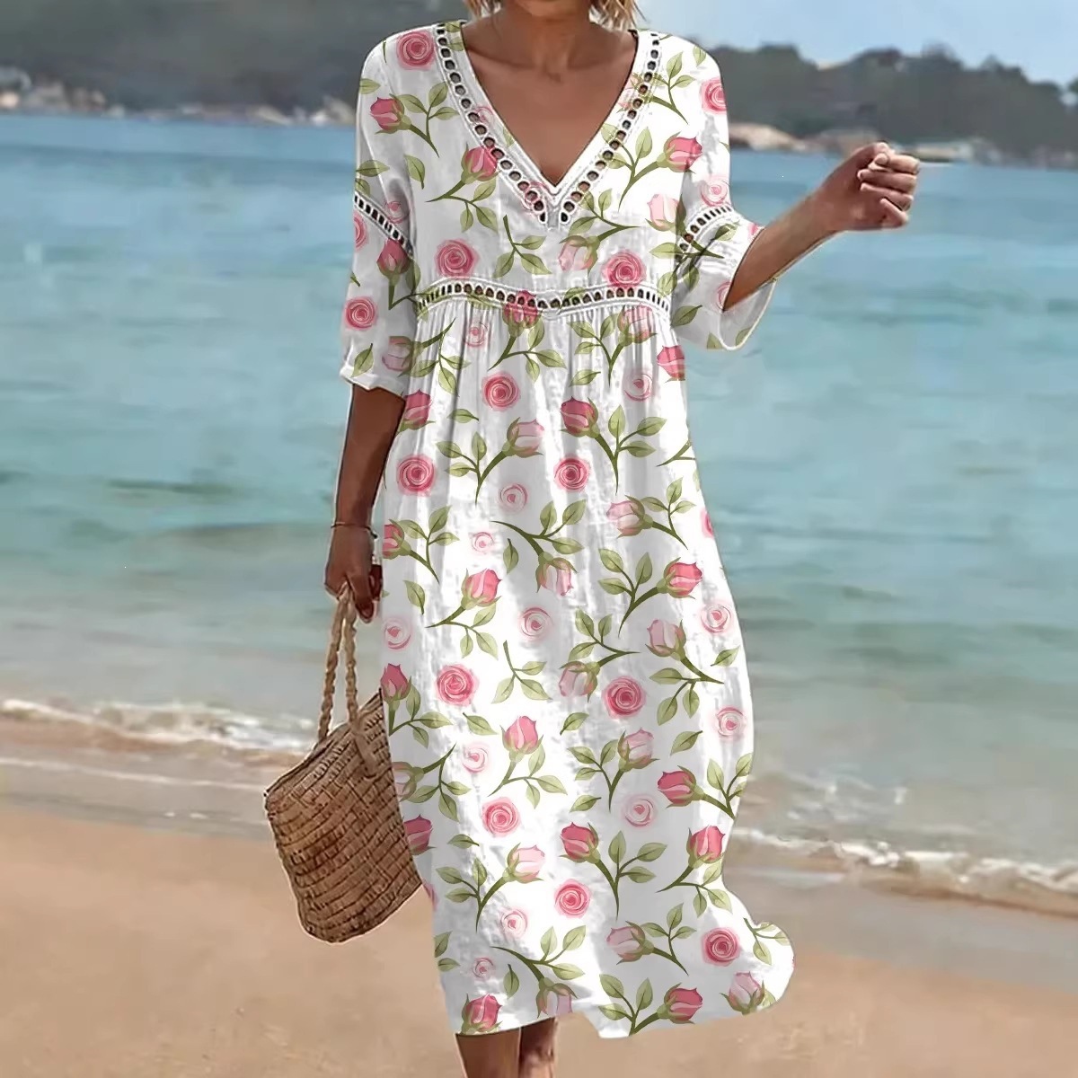 Women's Comfortable Cotton Linen Blend Printed Dress