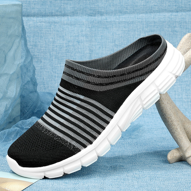 MEN'S COMFORTABLE THICK-SOLED FLYING WOVEN BREATHABLE HALF SLIPPERS