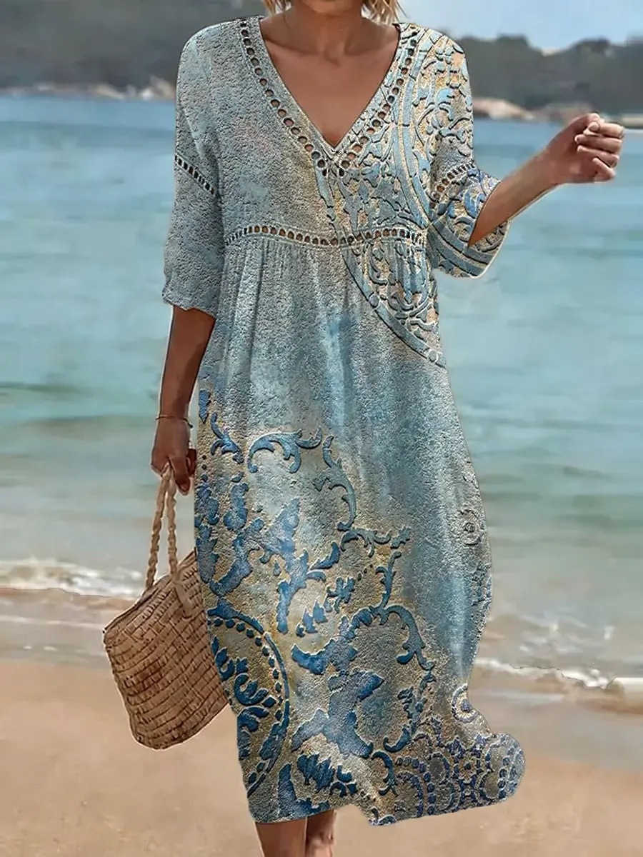 Women's Comfortable Cotton Linen Blend Printed Dress