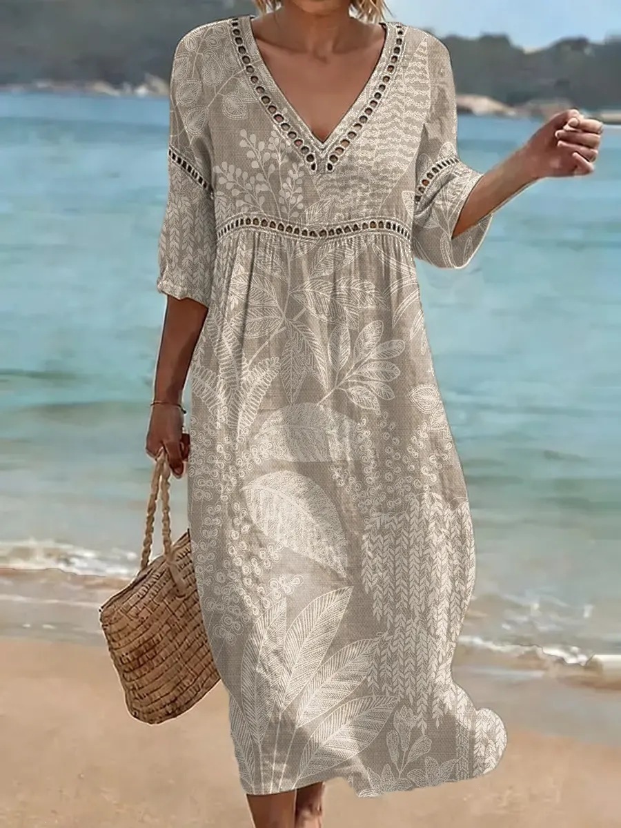 Women's Comfortable Cotton Linen Blend Printed Dress