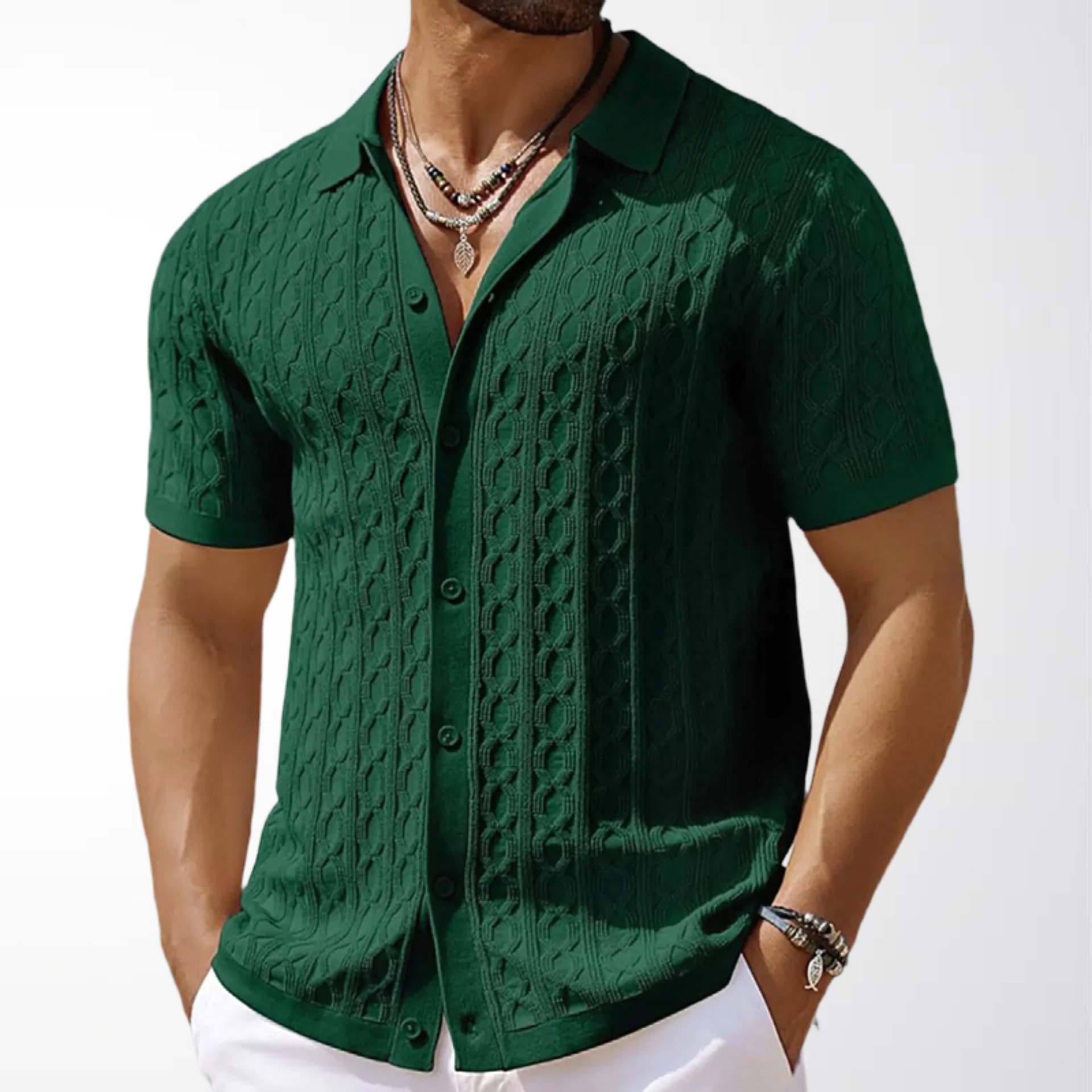 Men's Jacquard Knit Short-Sleeve Shirt